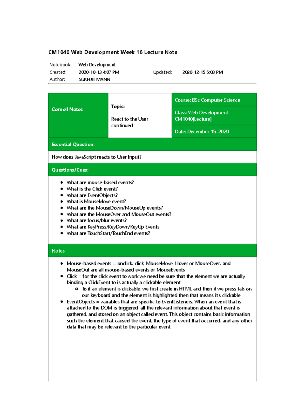Web-Dev Week-16 Lecture Note - Notebook: Web Development Created: 2020 ...