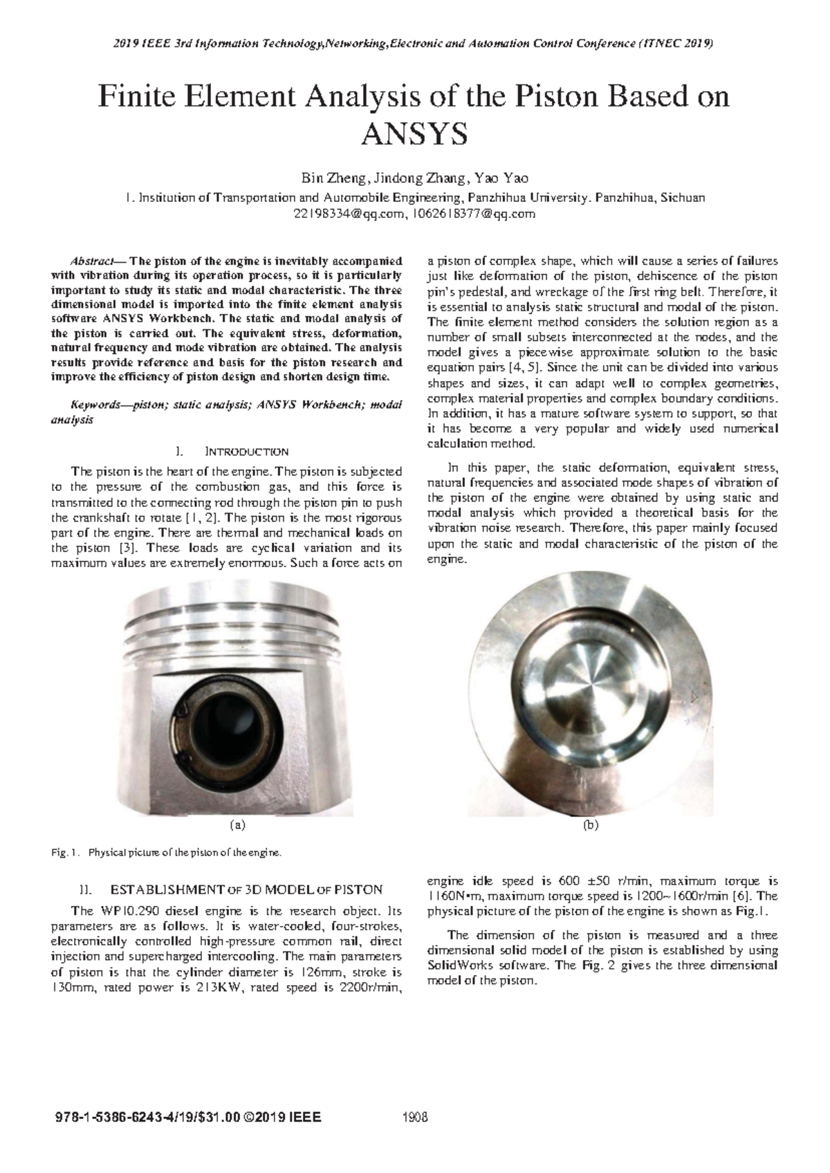 Finite Element Analysis of Engine Piston Using ANSYS (Case Study) - Studocu