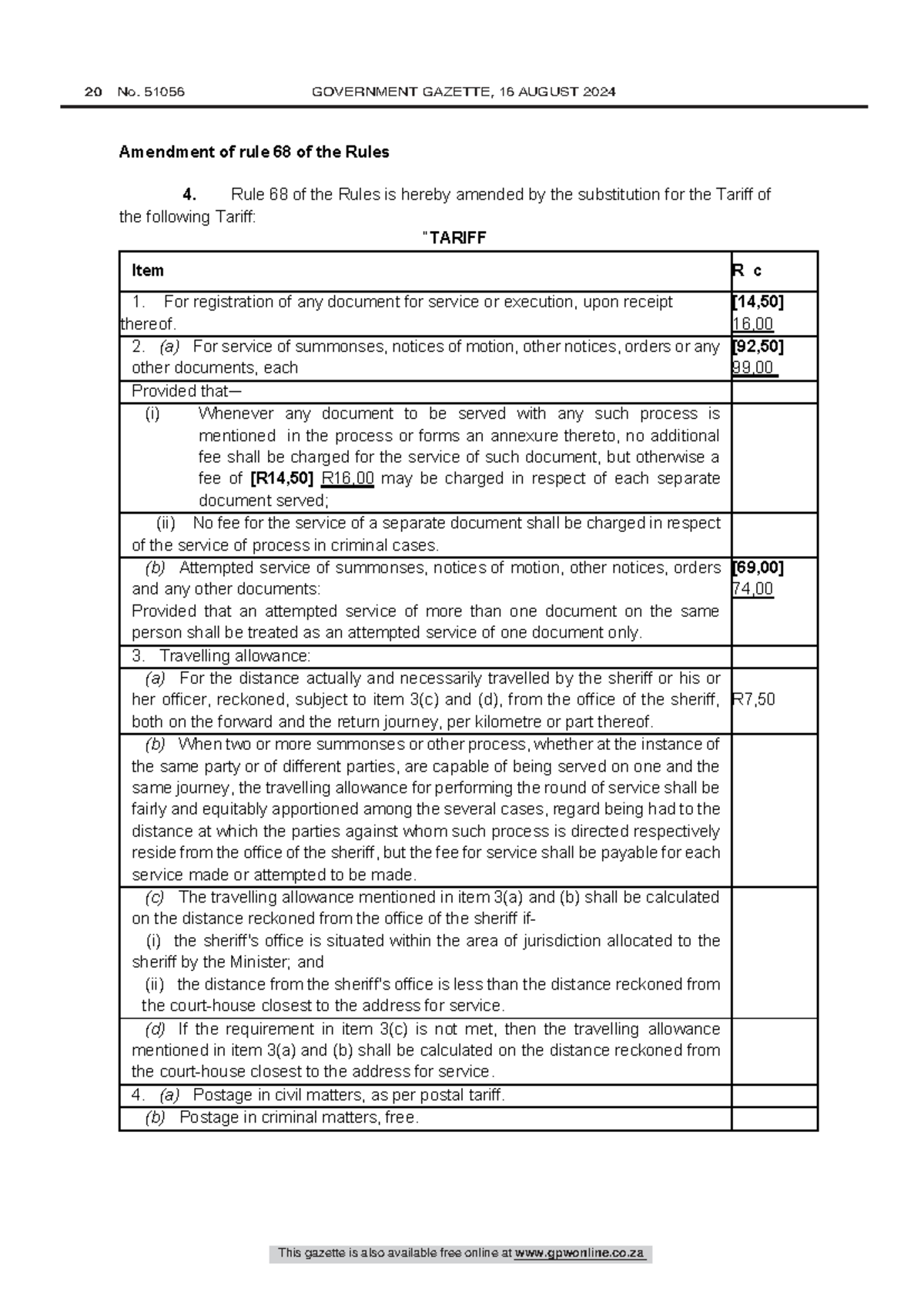 Amendment of Rule 68: New Tariff Regulations - 51056 Government Gazette ...