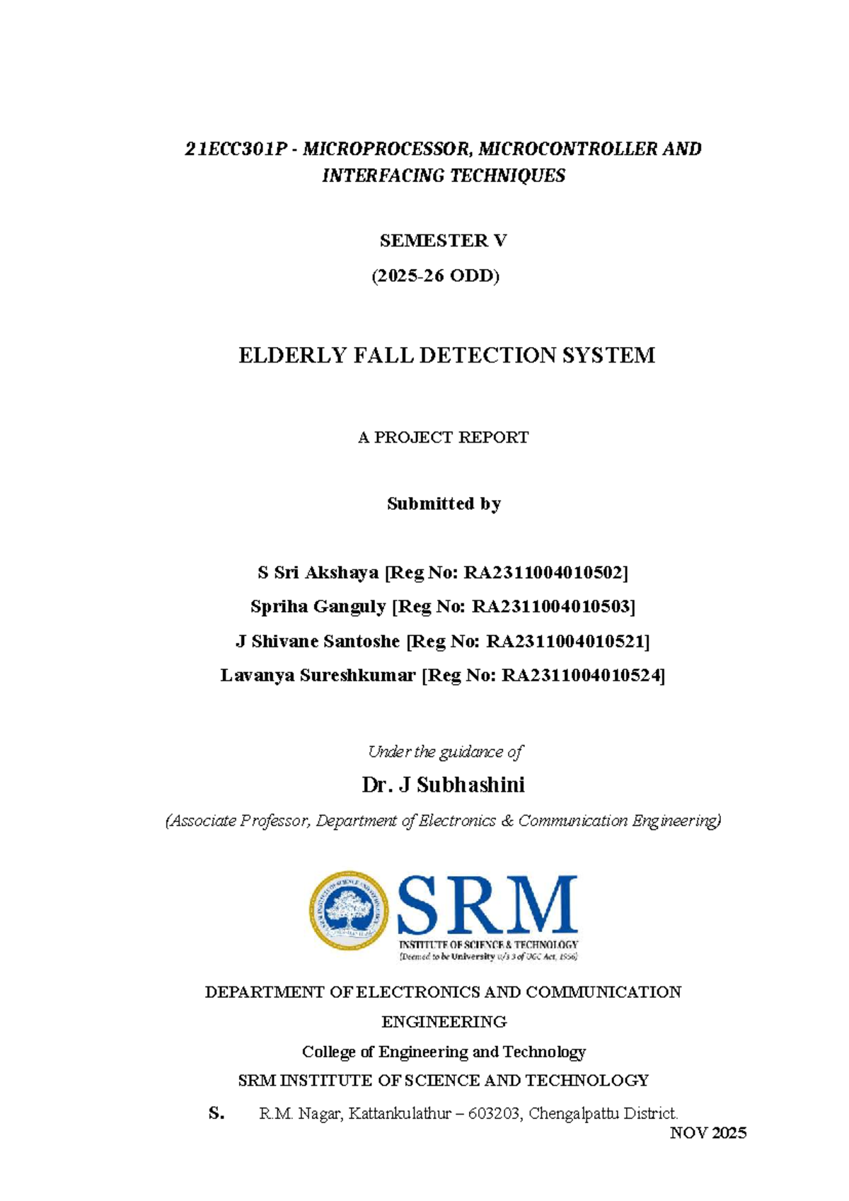 21ECC301P Fall Detection System: IoT-Based Solution for Elderly Safety ...