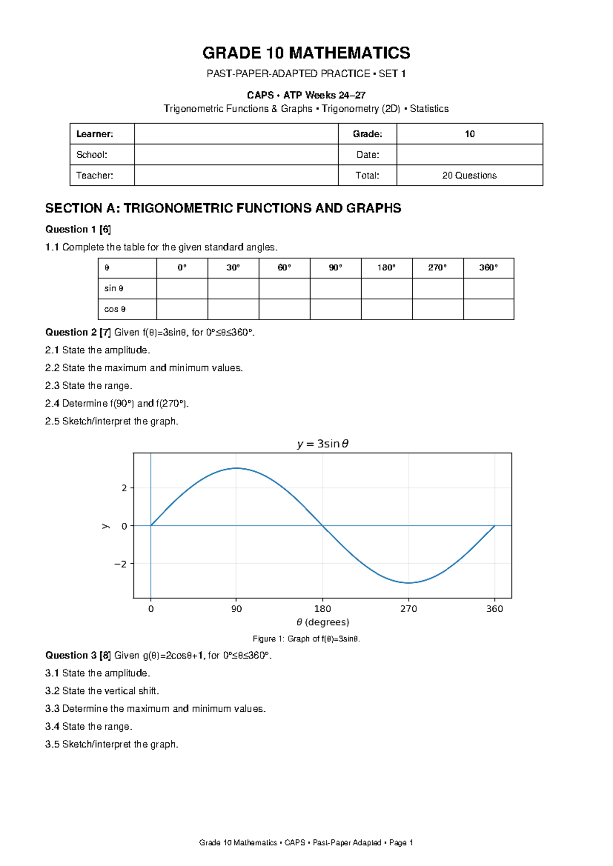 Grade 10 Mathematics Practice Set 1: Trigonometry & Statistics - Studocu