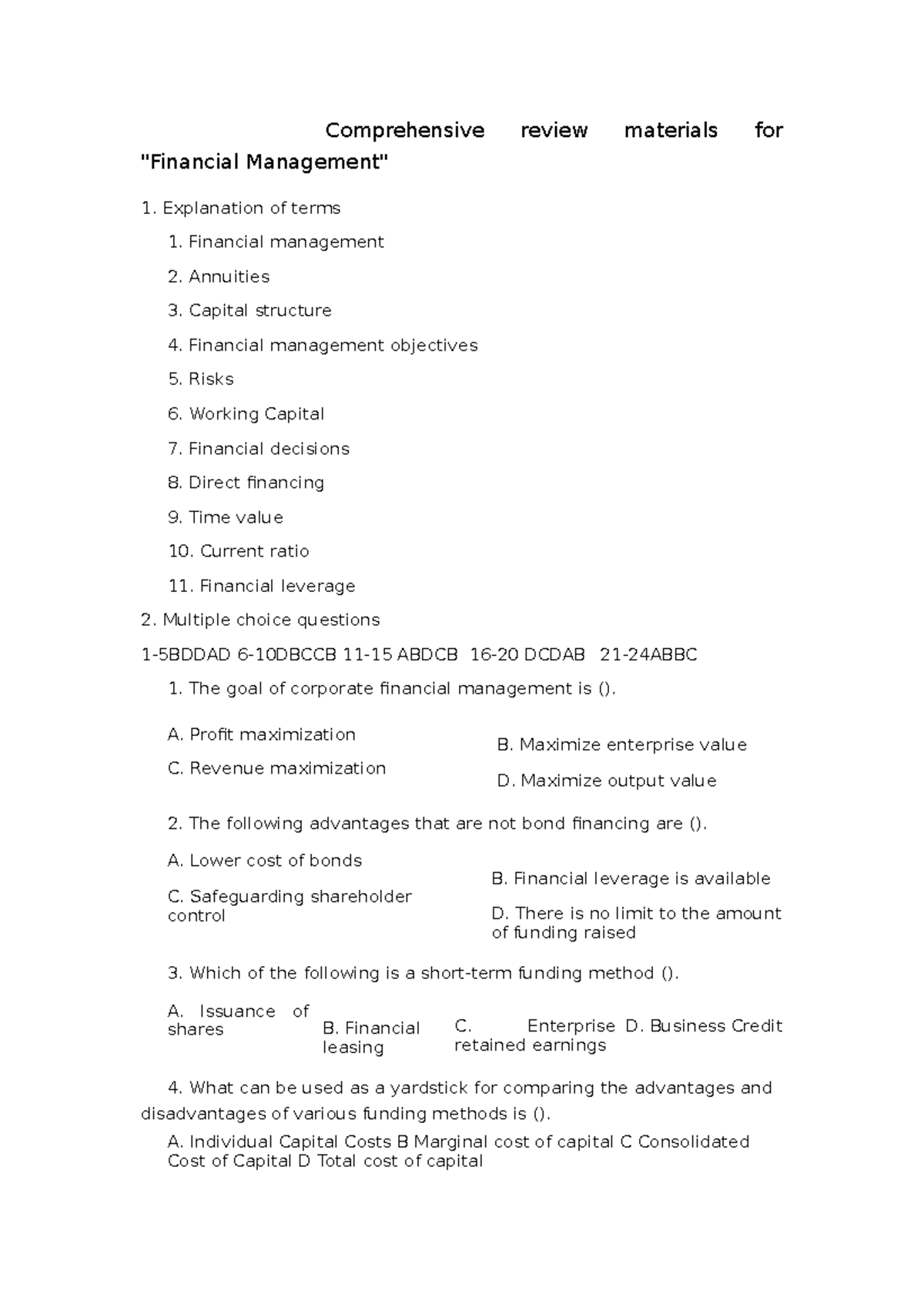 Comprehensive Review Notes for Financial Management (FIN 301) - Studocu