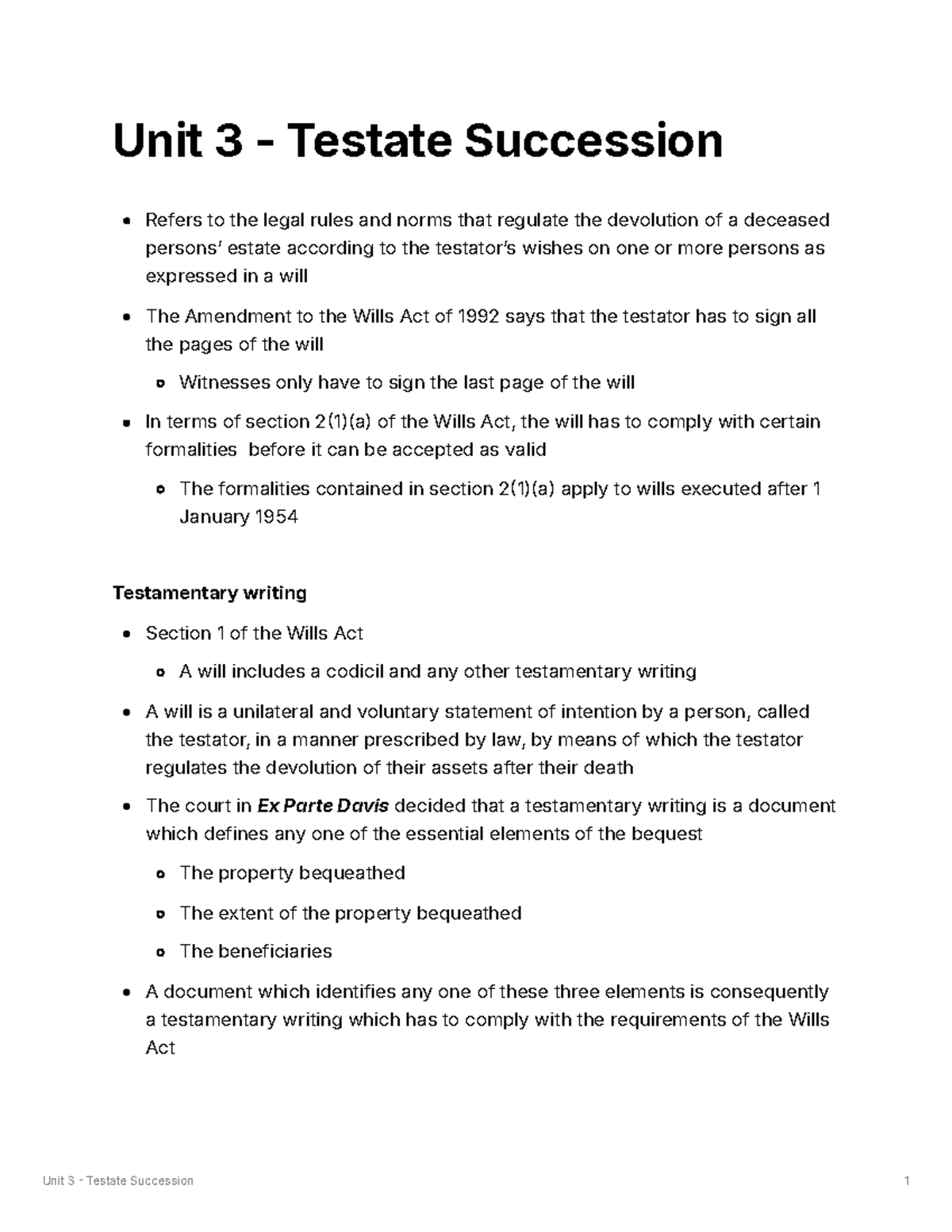 Unit 3 - Testate Succession: Legal Framework and Requirements - Studocu