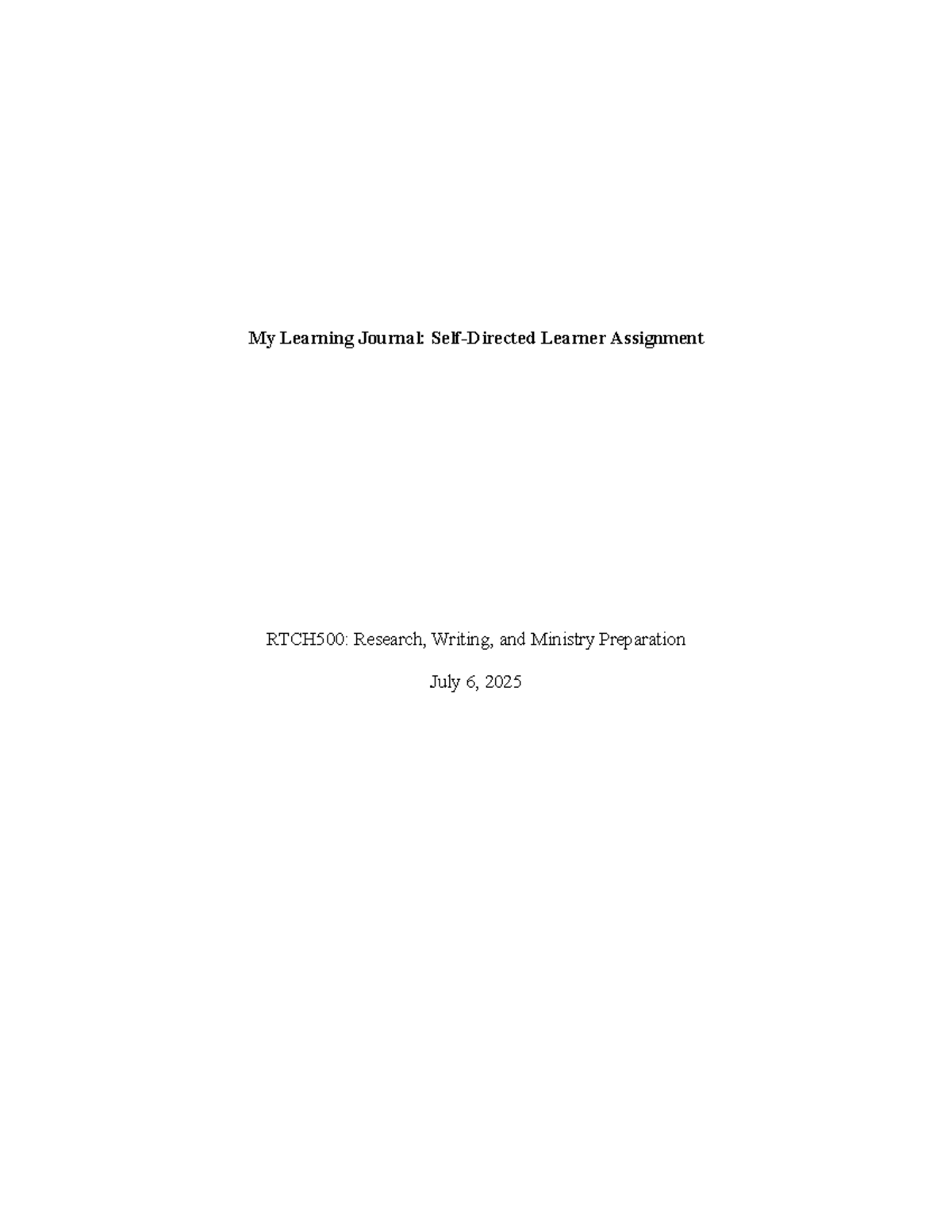 RTCH500: Learning Journal for Research, Writing, and Ministry - Studocu