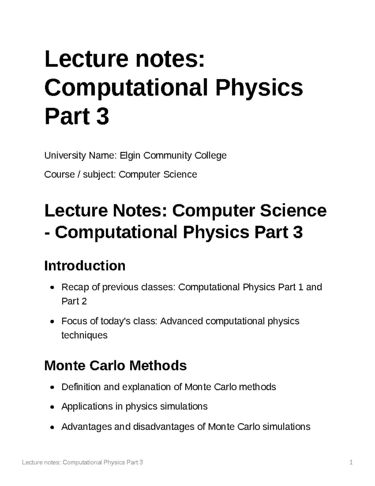Lecture notes Computational Physics Part 3 - Lecture notes ...