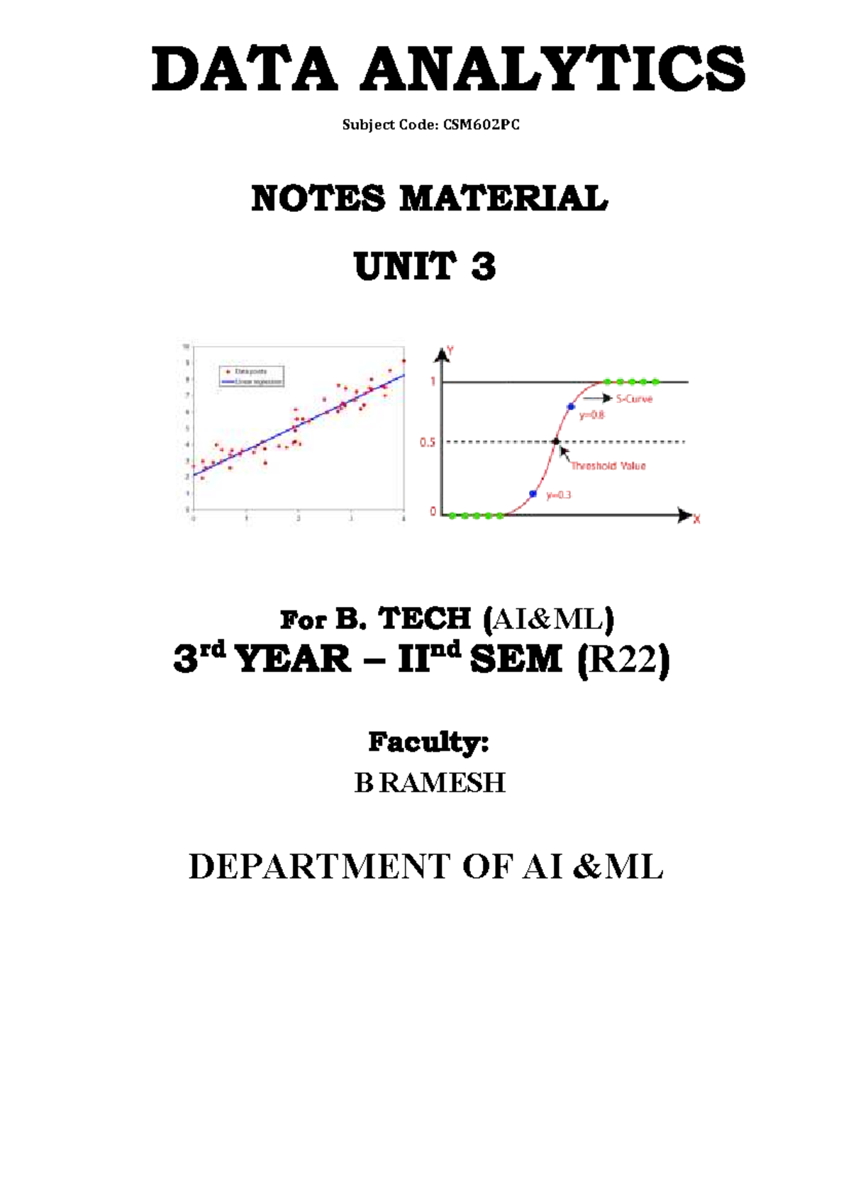 CSM602PC DATA ANALYTICS Unit 3 Notes: Linear & Logistic Regression ...
