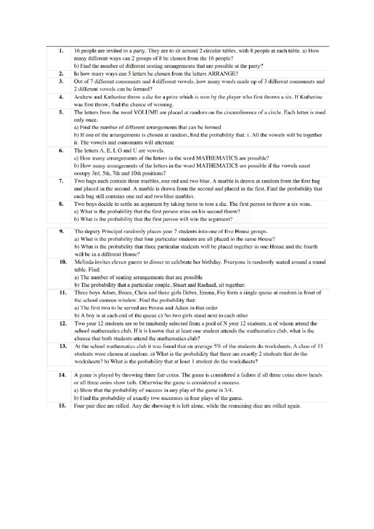 Permutations and Combinations Practice Questions (MATH 101) - Studocu