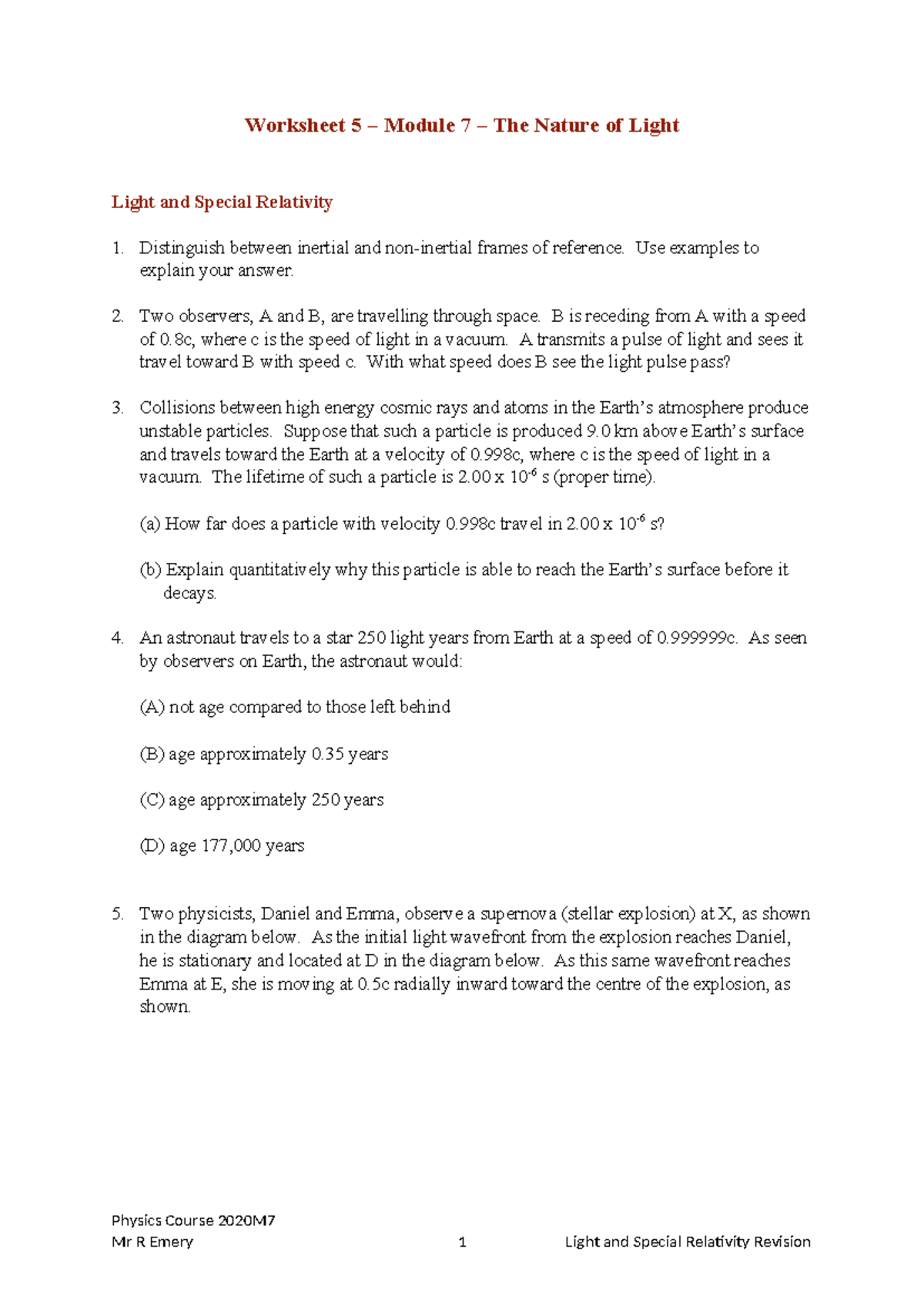 Worksheet 5: Light and Special Relativity Concepts - Physics Course ...