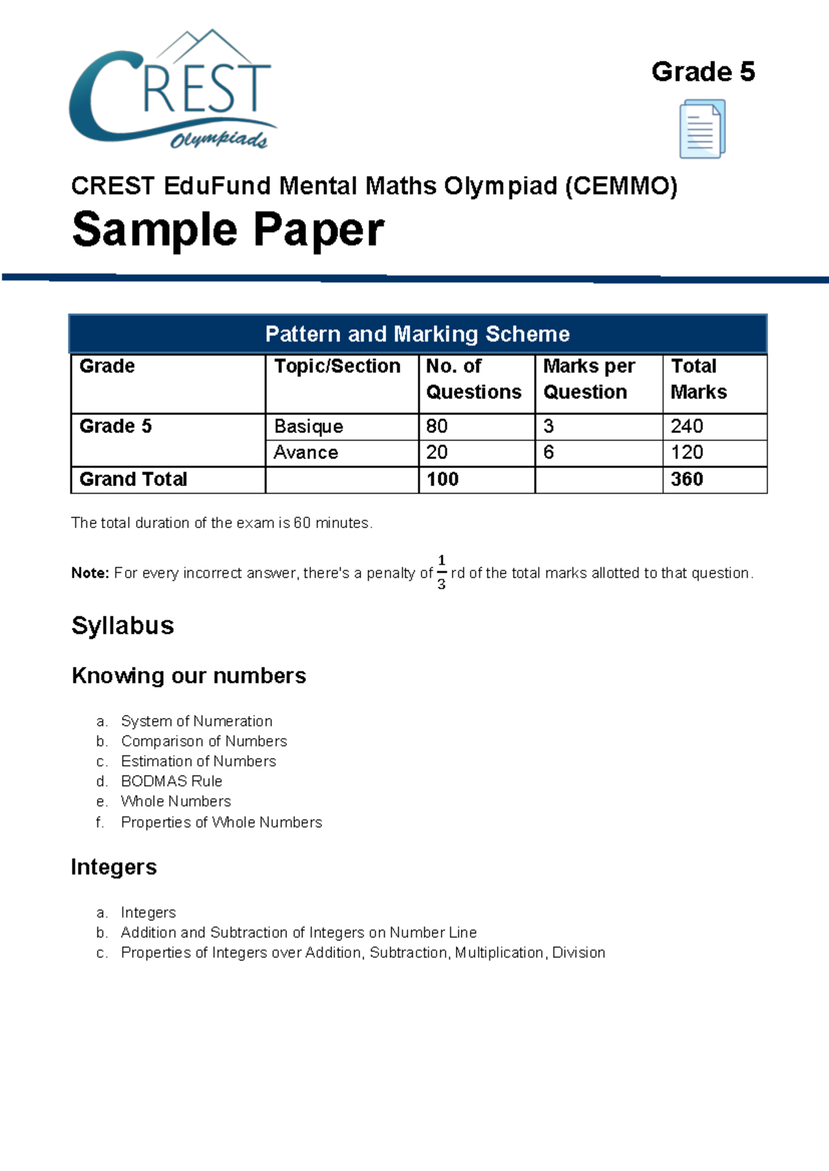 MMO previous year for Class 5 - CREST EduFund Mental Maths Olympiad ...