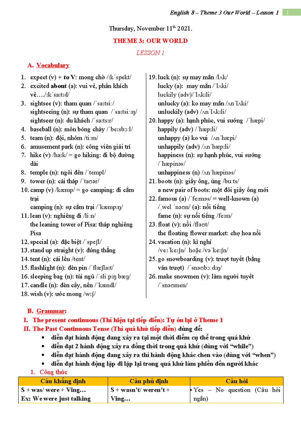 1636940417085 G8 Theme 3 - Lesson 1 - English 8 – Theme 3 Our World ...