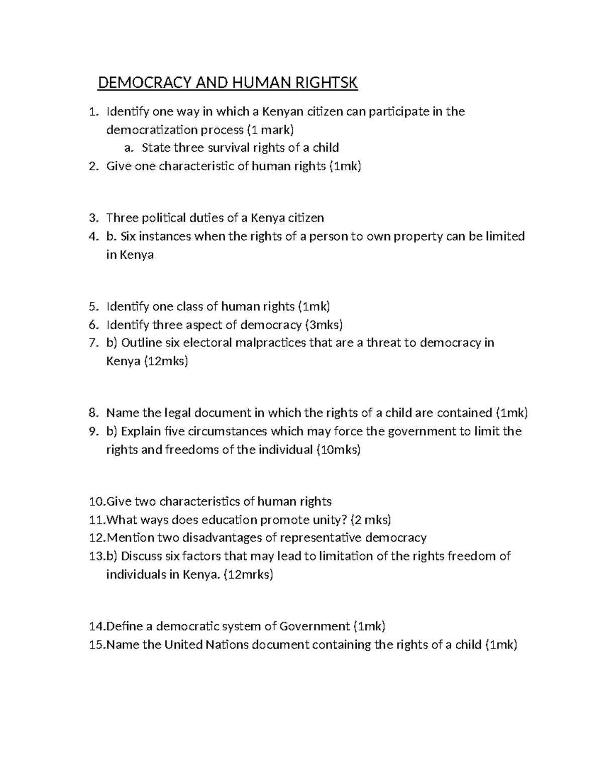 K 1: Democracy and Human Rights Overview and Key Concepts - Studocu