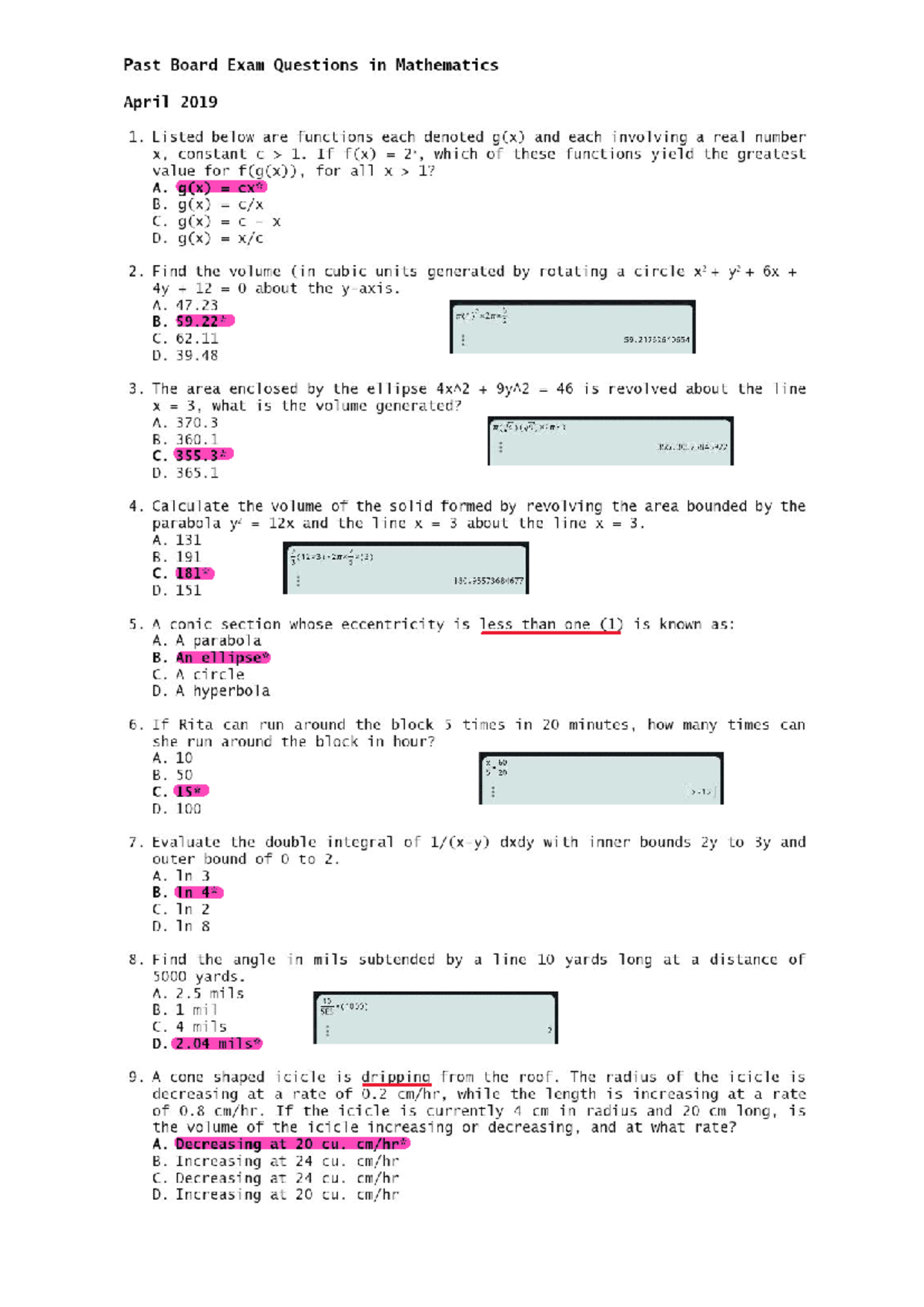 Past Board Exam Questions in Mathematics (2019-2022) - Studocu