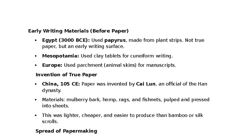History of Writing Materials: From Papyrus to Modern Paper - Studocu