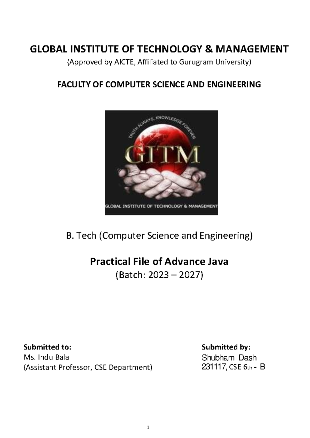 Practical File of Advanced Java (CSE 2023-2027) - Studocu