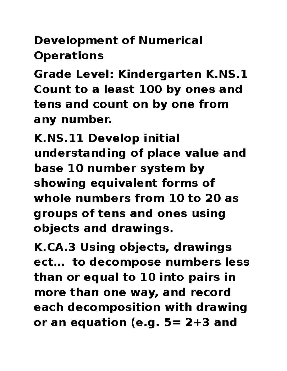 Development of Numberical Operations - Development of Numerical ...
