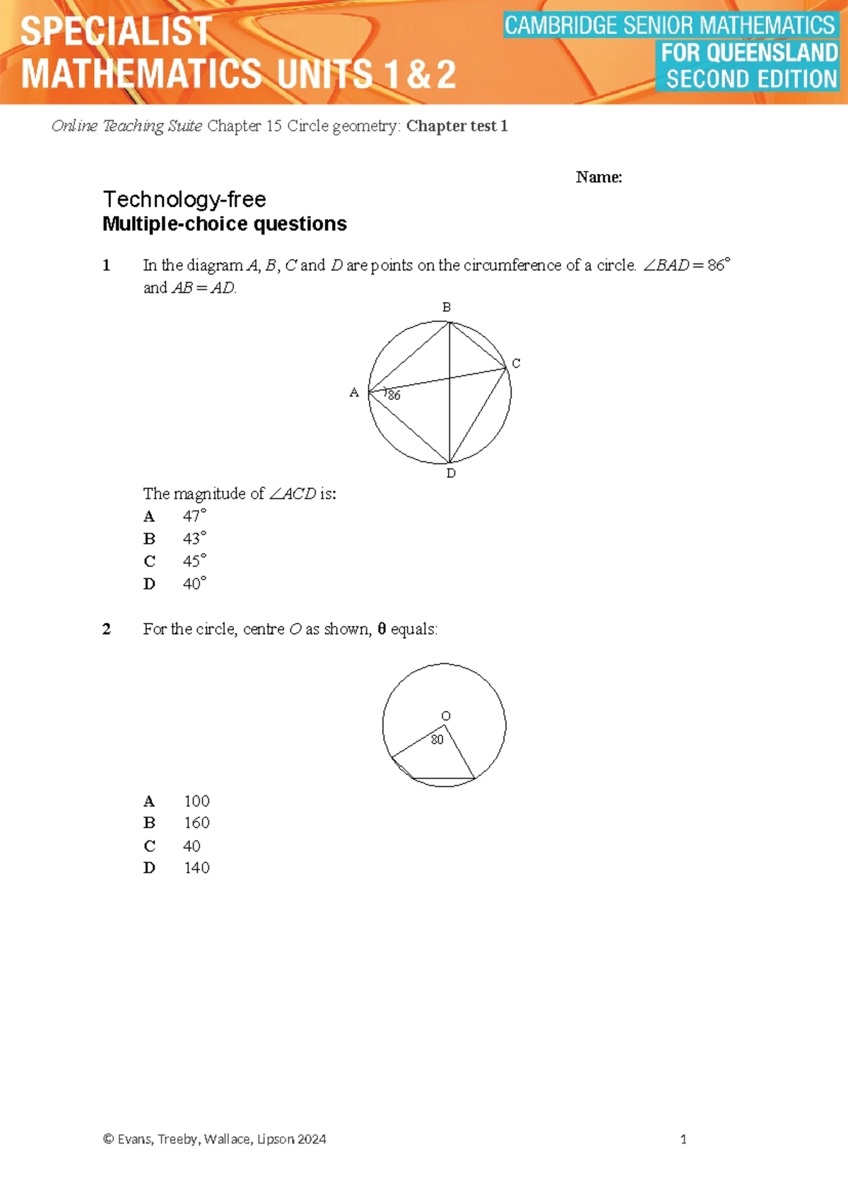 Online Teaching Suite CH15 Circle Geometry: Chapter Test 1 - Studocu