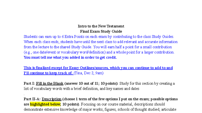 Final Exam Study Guide: Intro to the New Testament (Course Code) - Studocu