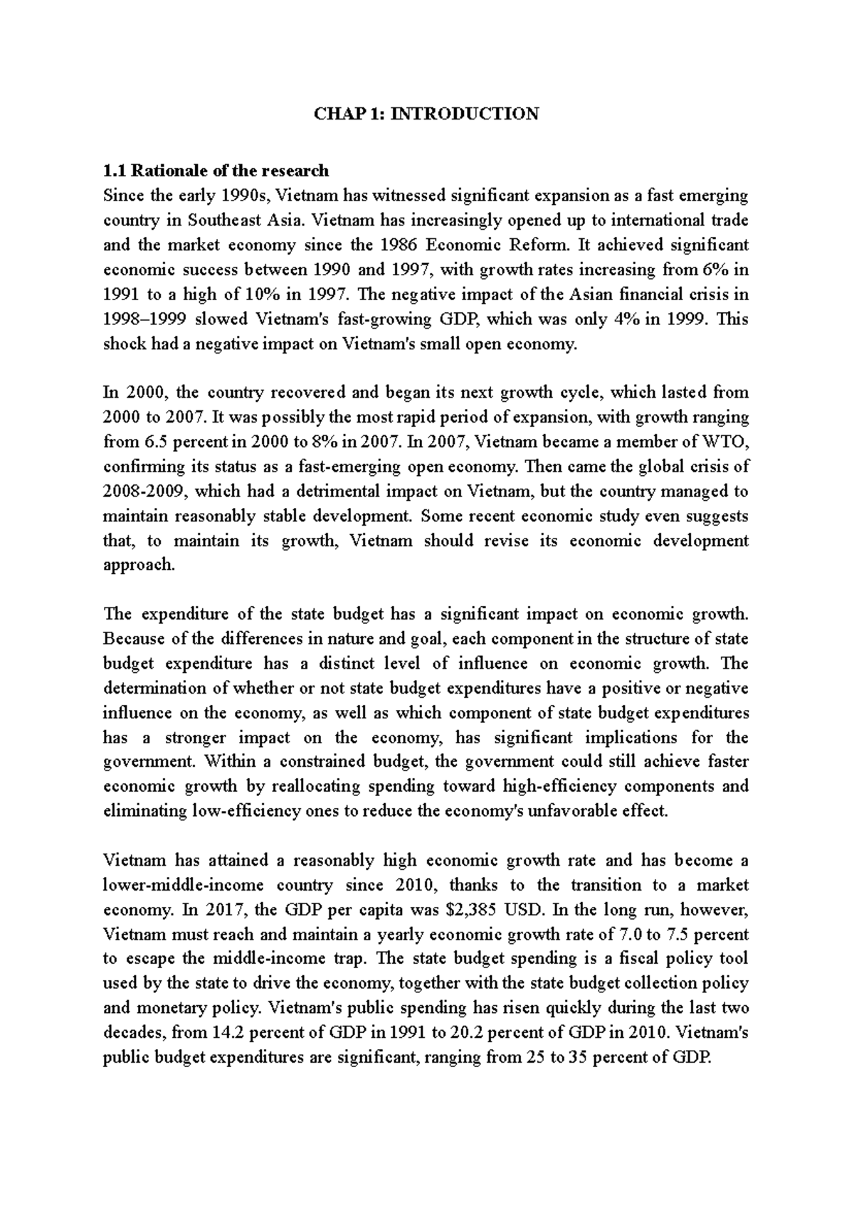 Introduction to the Impact of Public Expenditure on Vietnam’s Growth ...