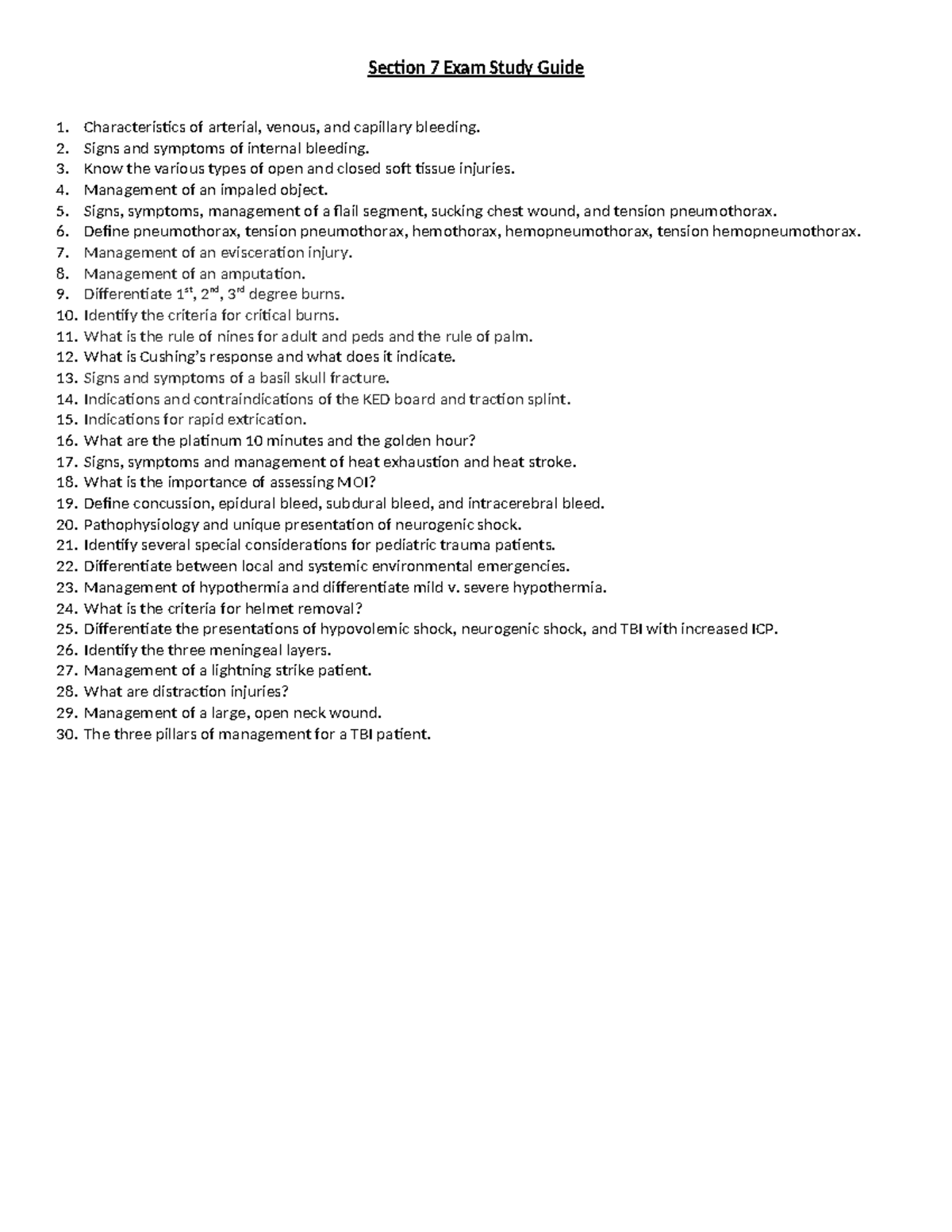 Section 7 Exam Study Guide: Key Concepts in Trauma Management - Studocu