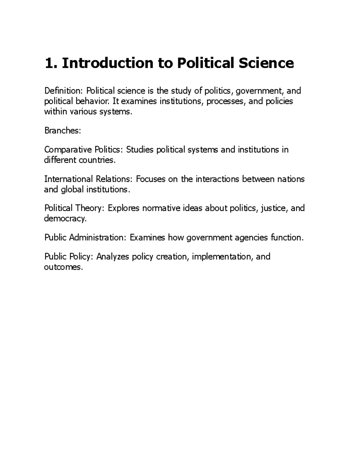Introduction to Political Science (POL 101) - Key Concepts and Trends ...