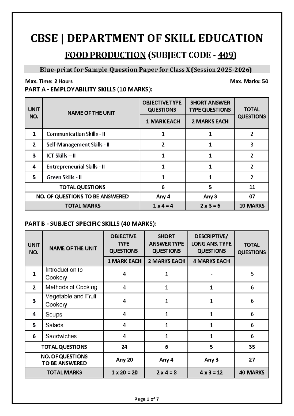 409 FOOD PRODUCTION Sample Question Paper for Class X - Studocu