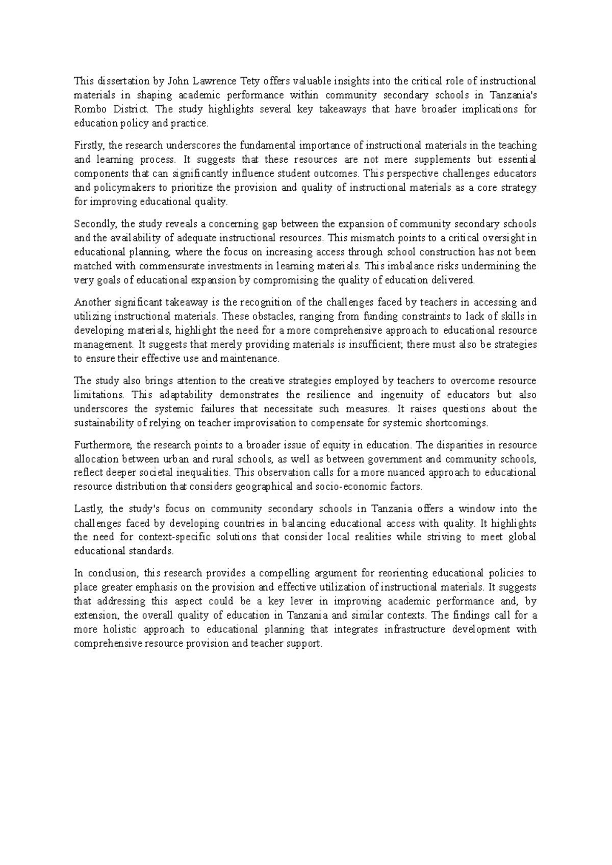 The Role of Instructional Materials in Academic Success - A Study - Studocu