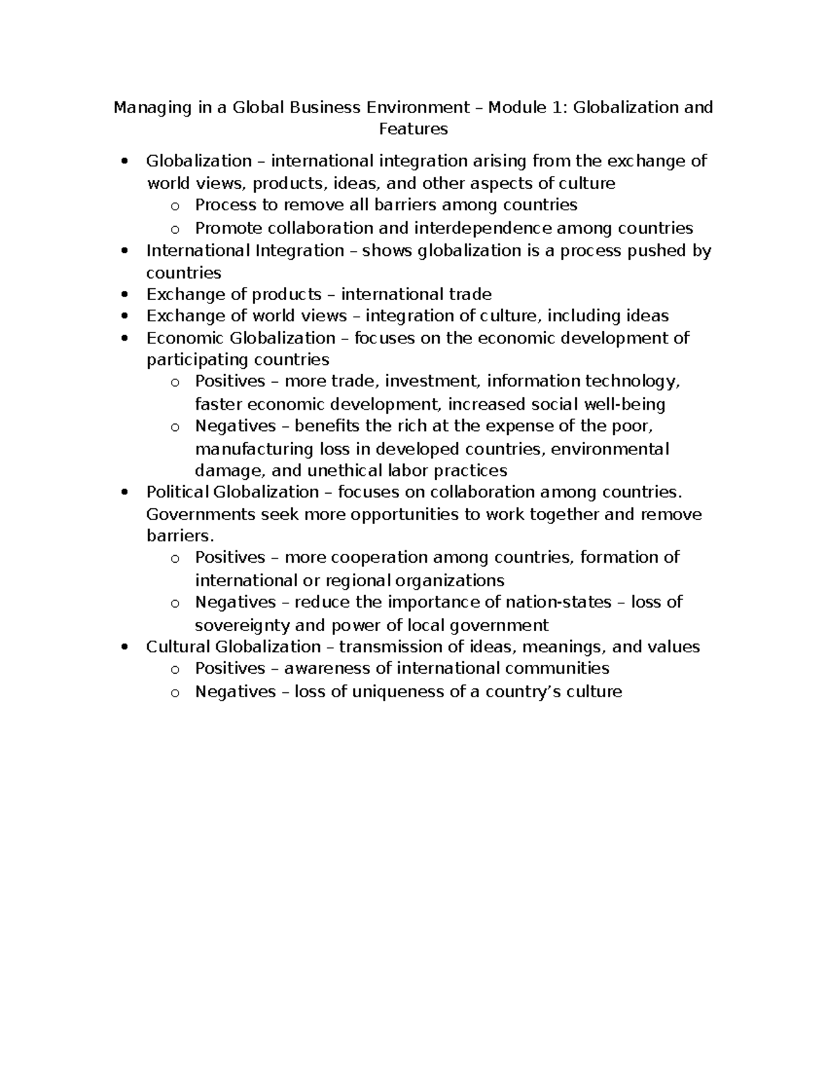 Managing in a Global Business Environment: Module 1 - Globalization ...