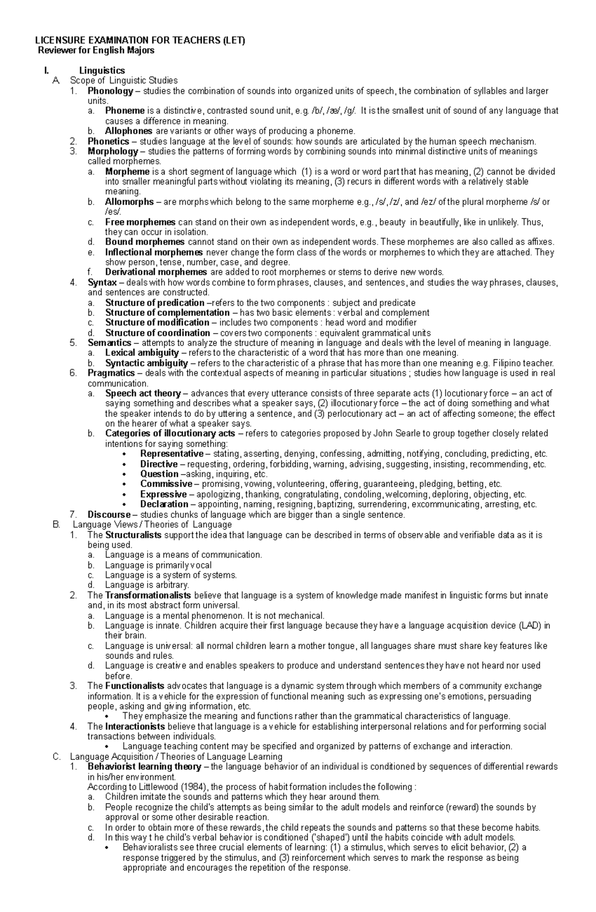 LET English Majors - Comprehensive Reviewer Notes for Teachers Exam ...