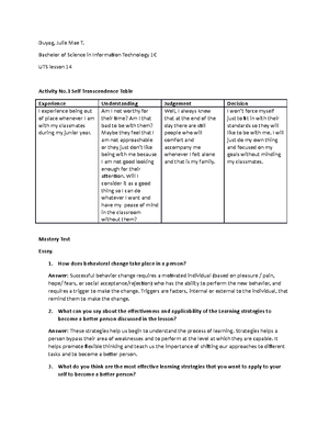 UTS lesson 12 - Docs - Duyag, Julie Mae T. Bachelor of Science in ...