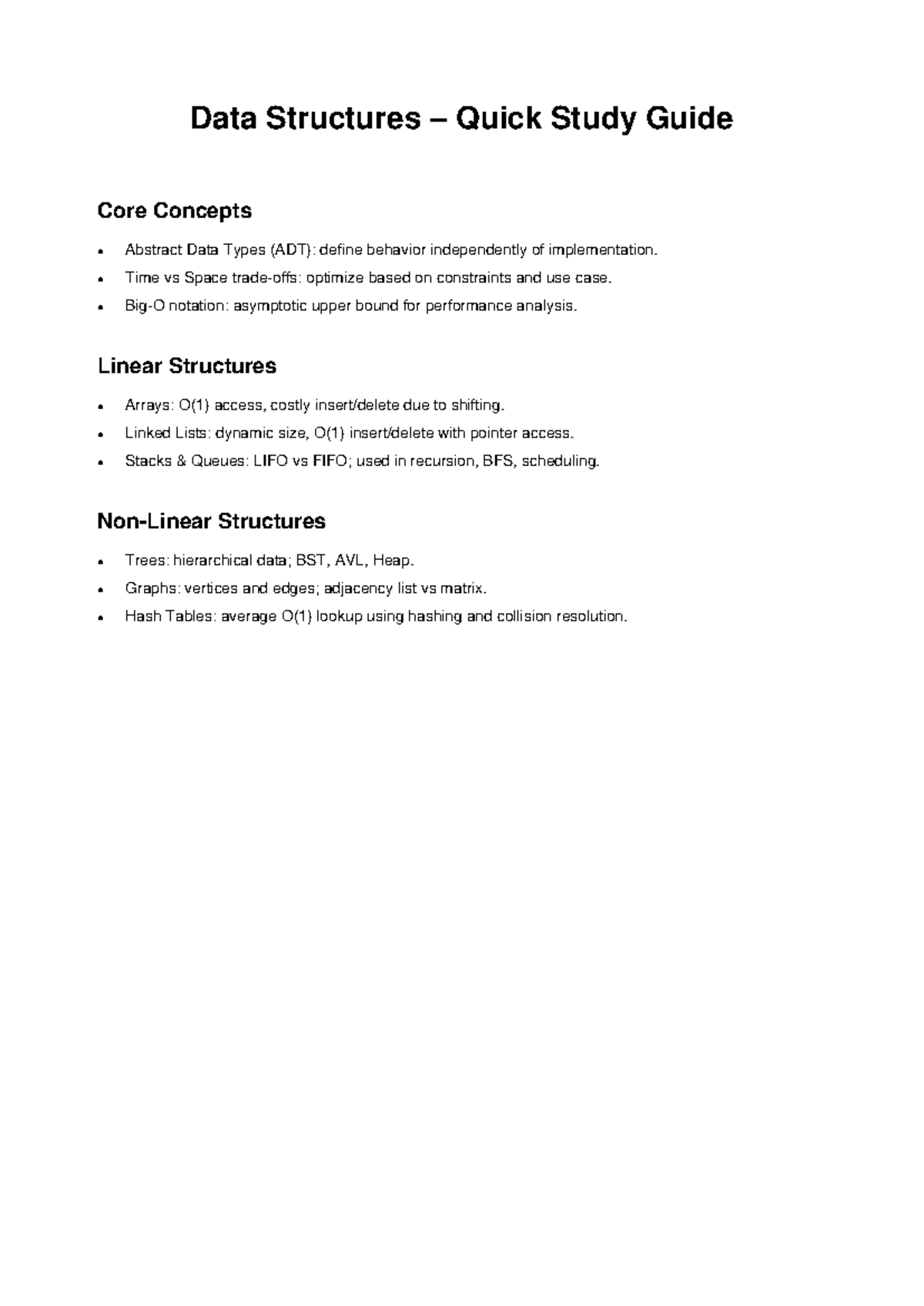 Data Structures Quick Study Guide - Data Structures – Quick Study Guide ...