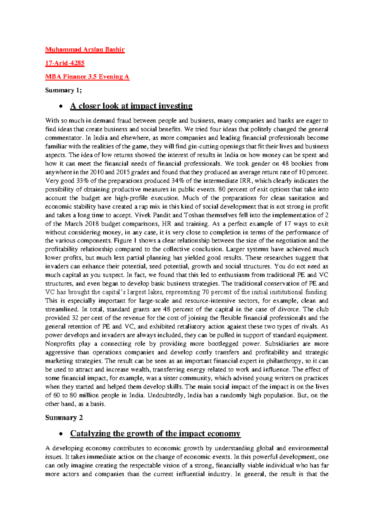 Impact Investing: Insights and Global Examples (17-ARID-4285) - Studocu