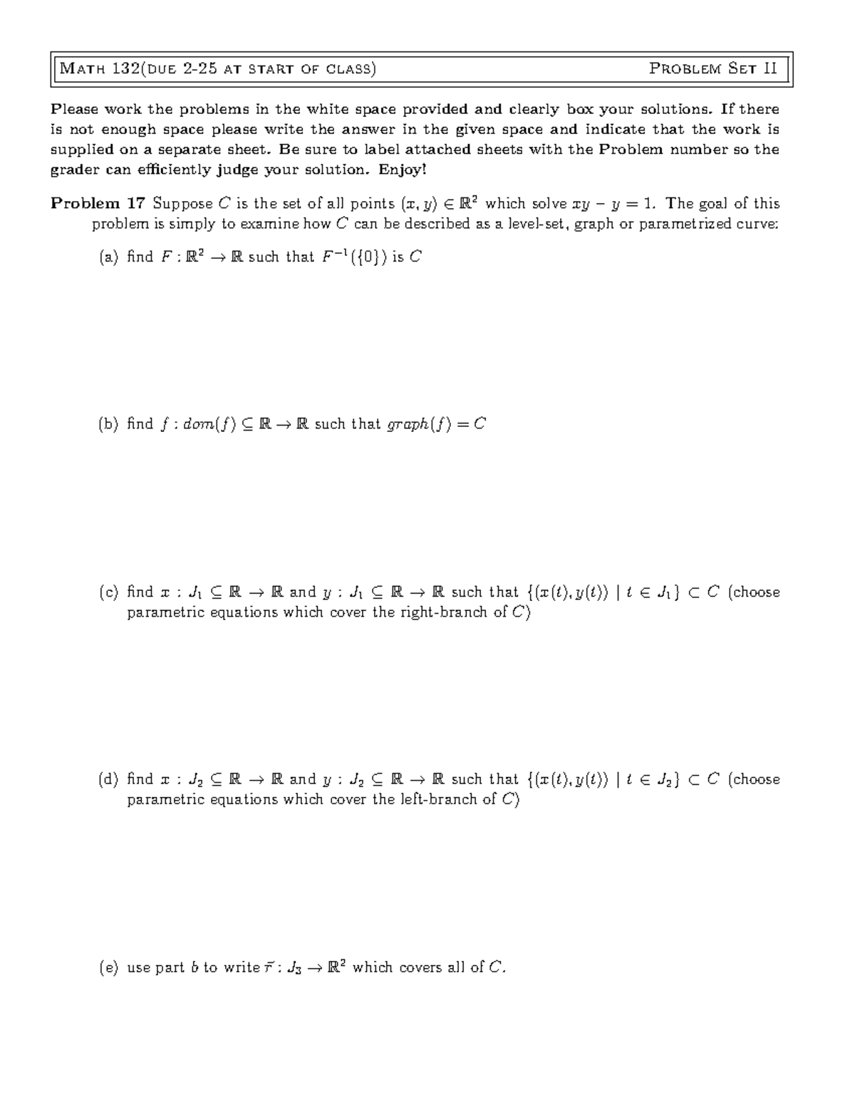 Seminar assignments PS2 - Math 132(due at start of class) Problem Set ...
