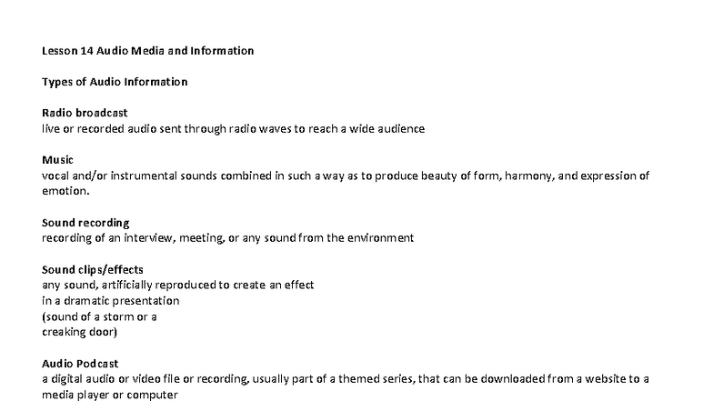 MIL Notes: Lesson 14 - Audio Media & Information Types (2025-2026 ...