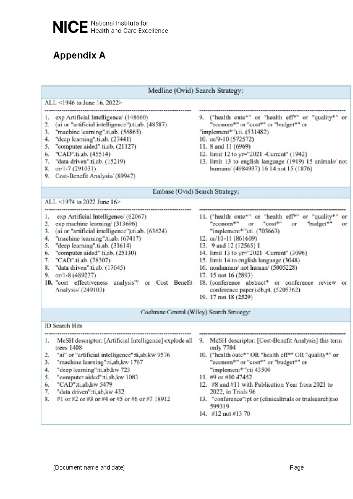 NICE Appendix A Medline Search Strategy for AI Effectiveness - Studocu