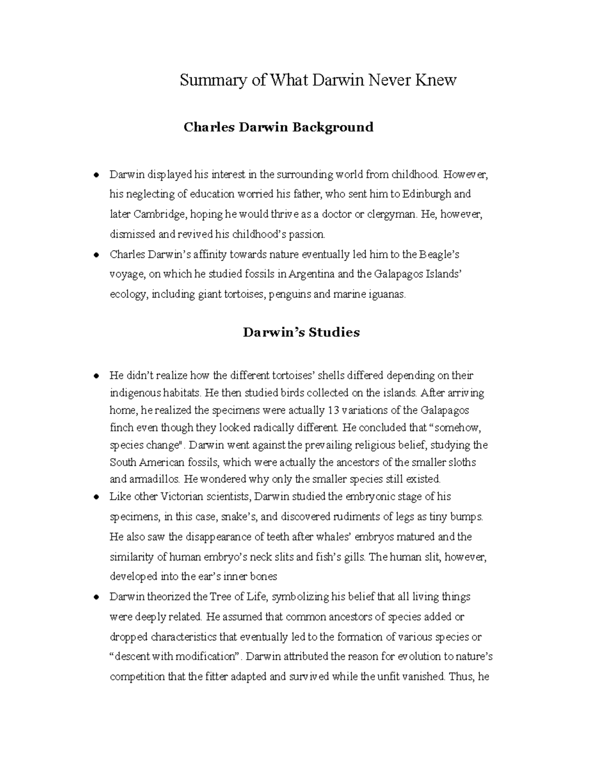 Exploring Evolution: Summary of 'What Darwin Never Knew' - Studocu