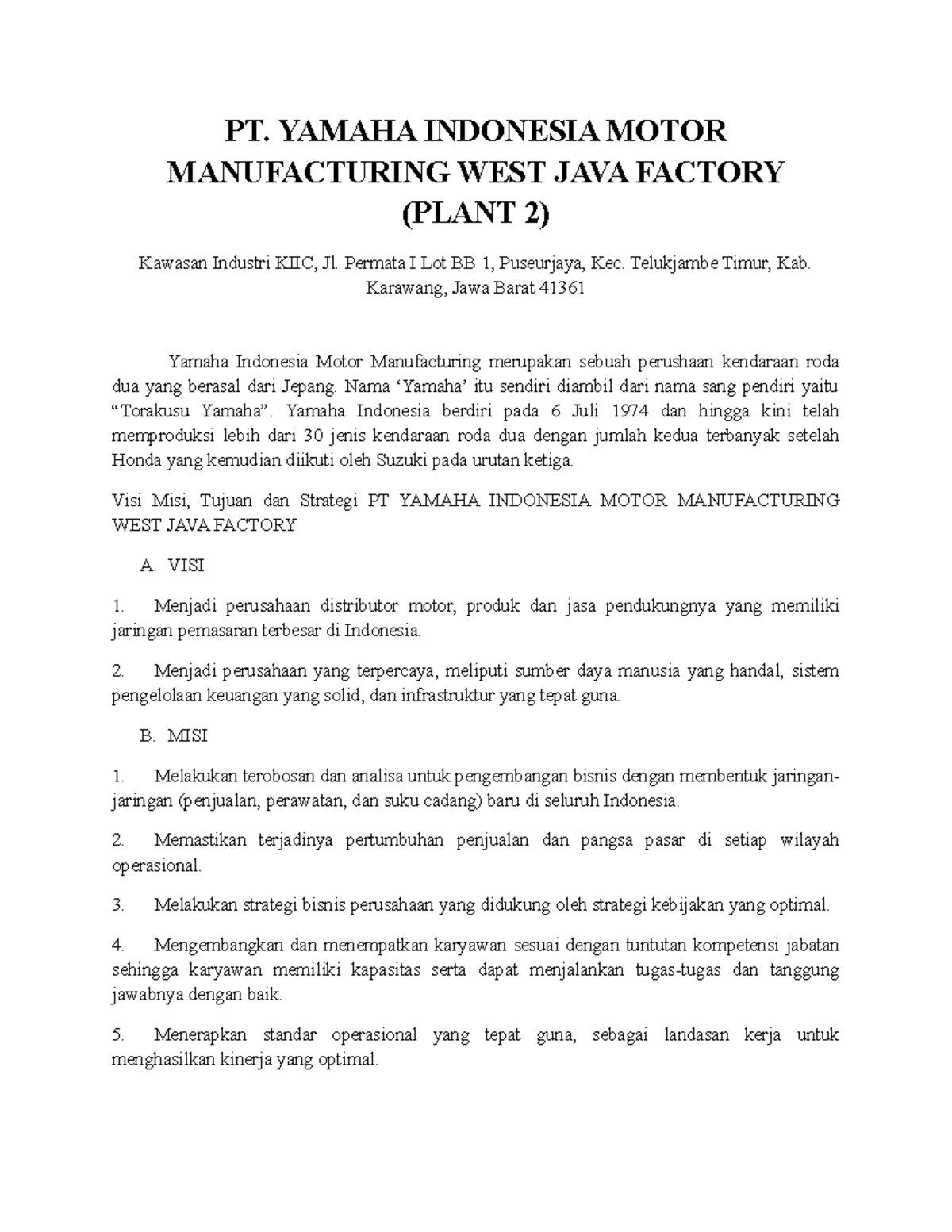 Pemasaran Yamaha - PT. YAMAHA INDONESIA MOTOR MANUFACTURING WEST JAVA ...