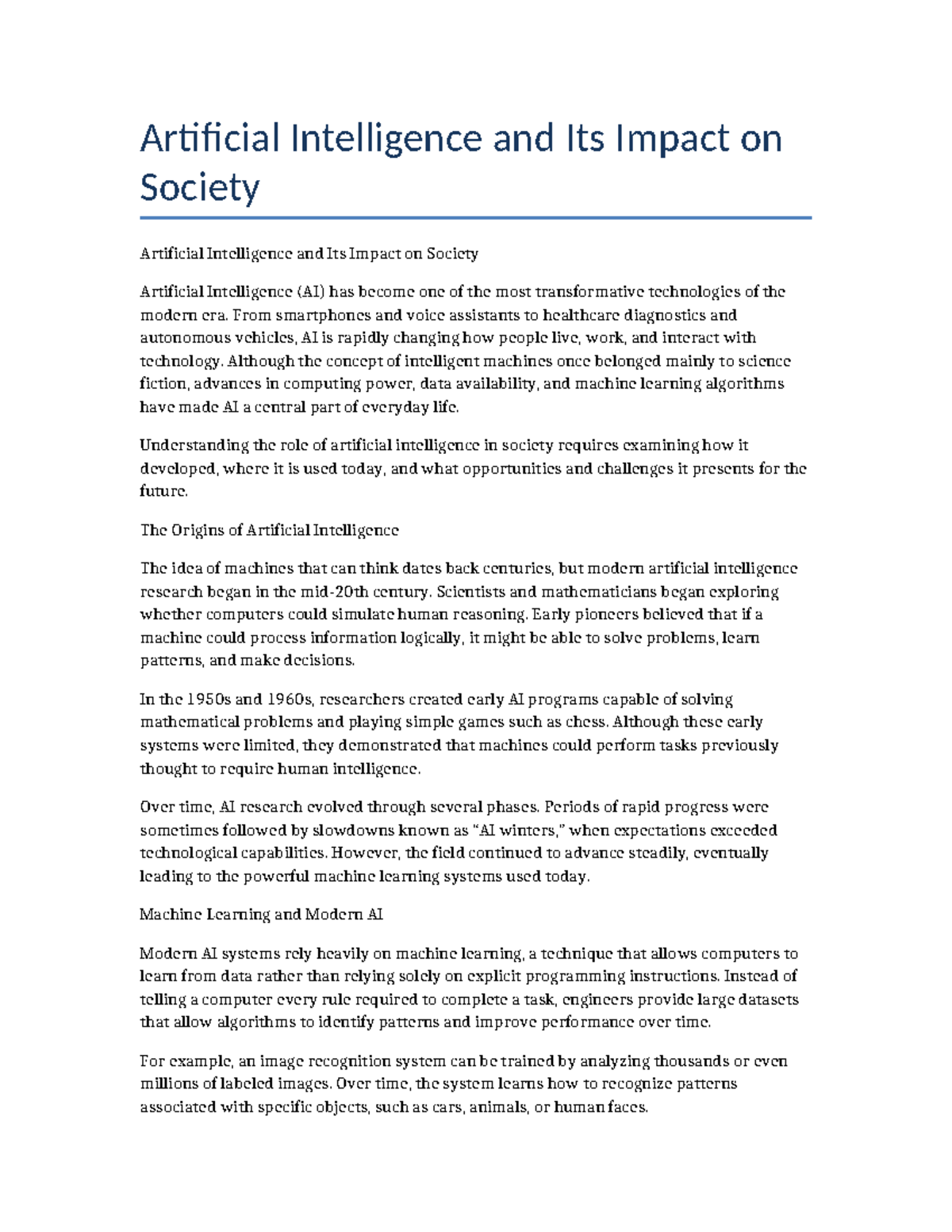 AI and Its Societal Impact: An In-Depth Essay Analysis - Studocu