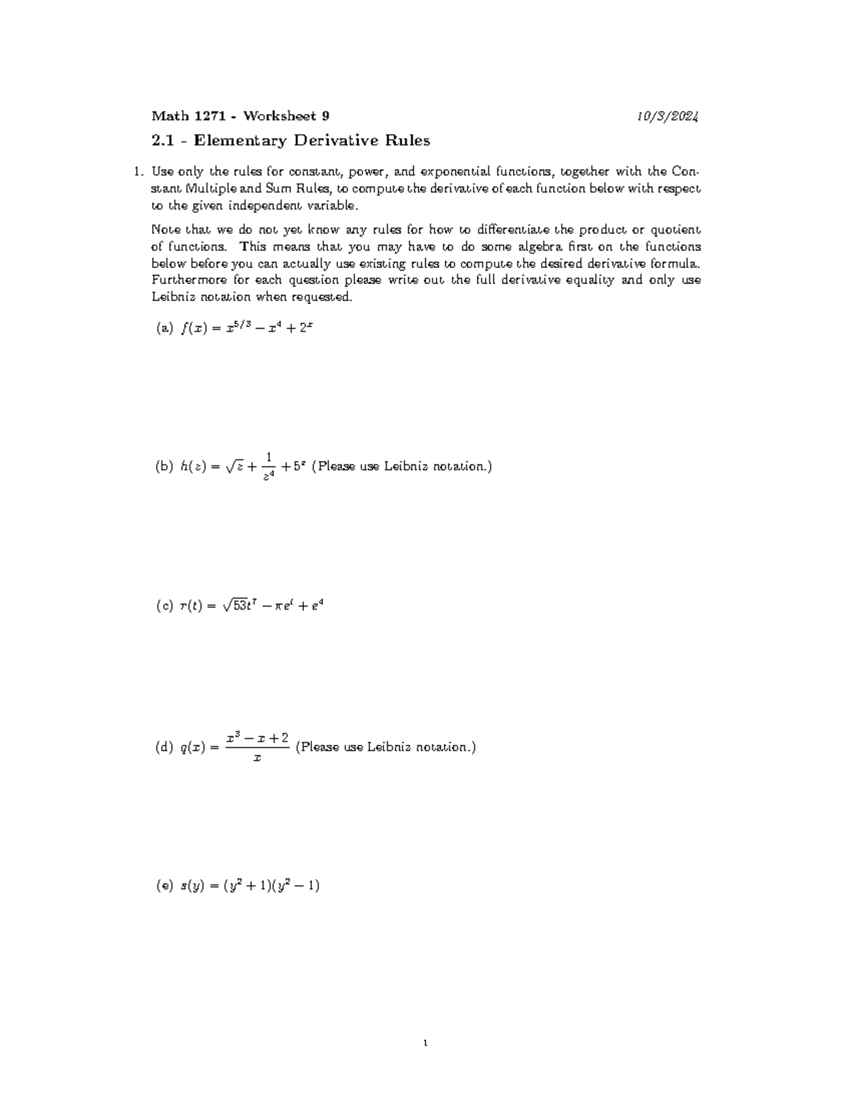 Worksheet+9 - Worksheet - Math 1271 - Worksheet 9 10/3/ 2 - Elementary ...