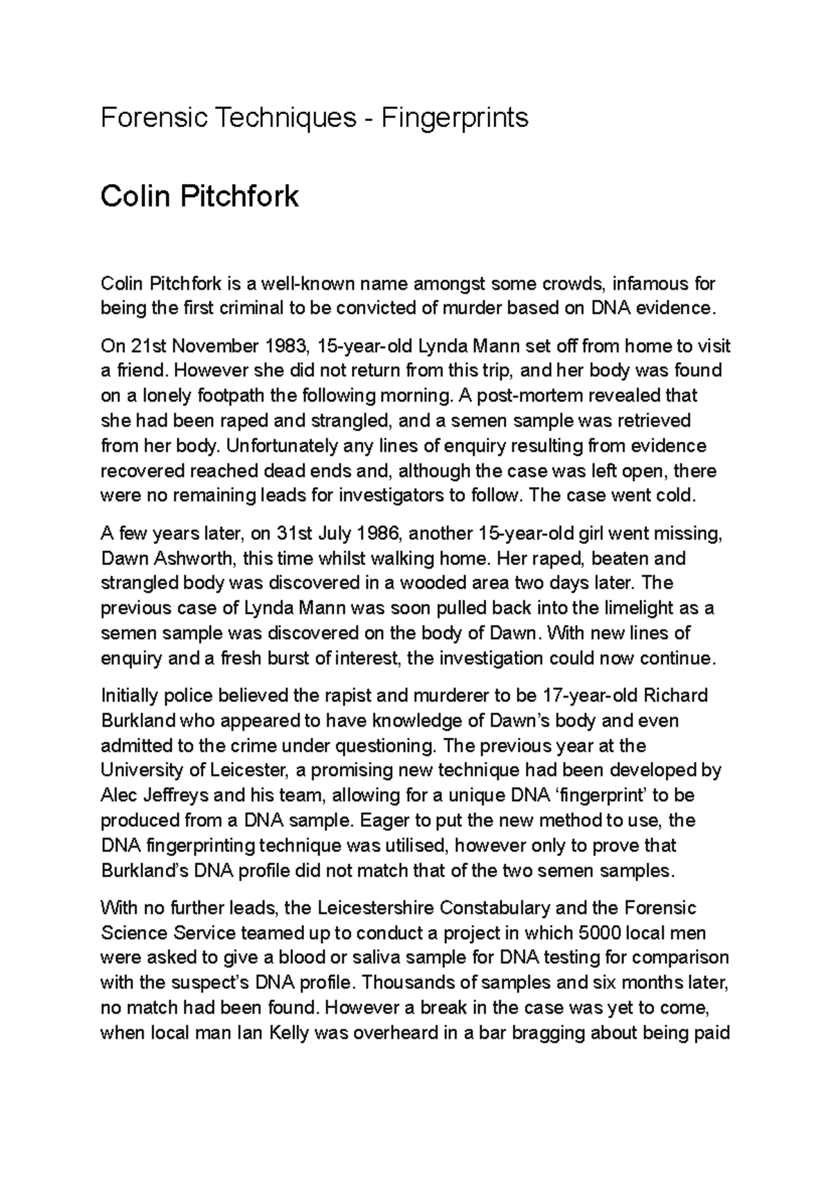 Criminology Notes - 1.2 Case Studies on Forensic Evidence and Witnesses ...