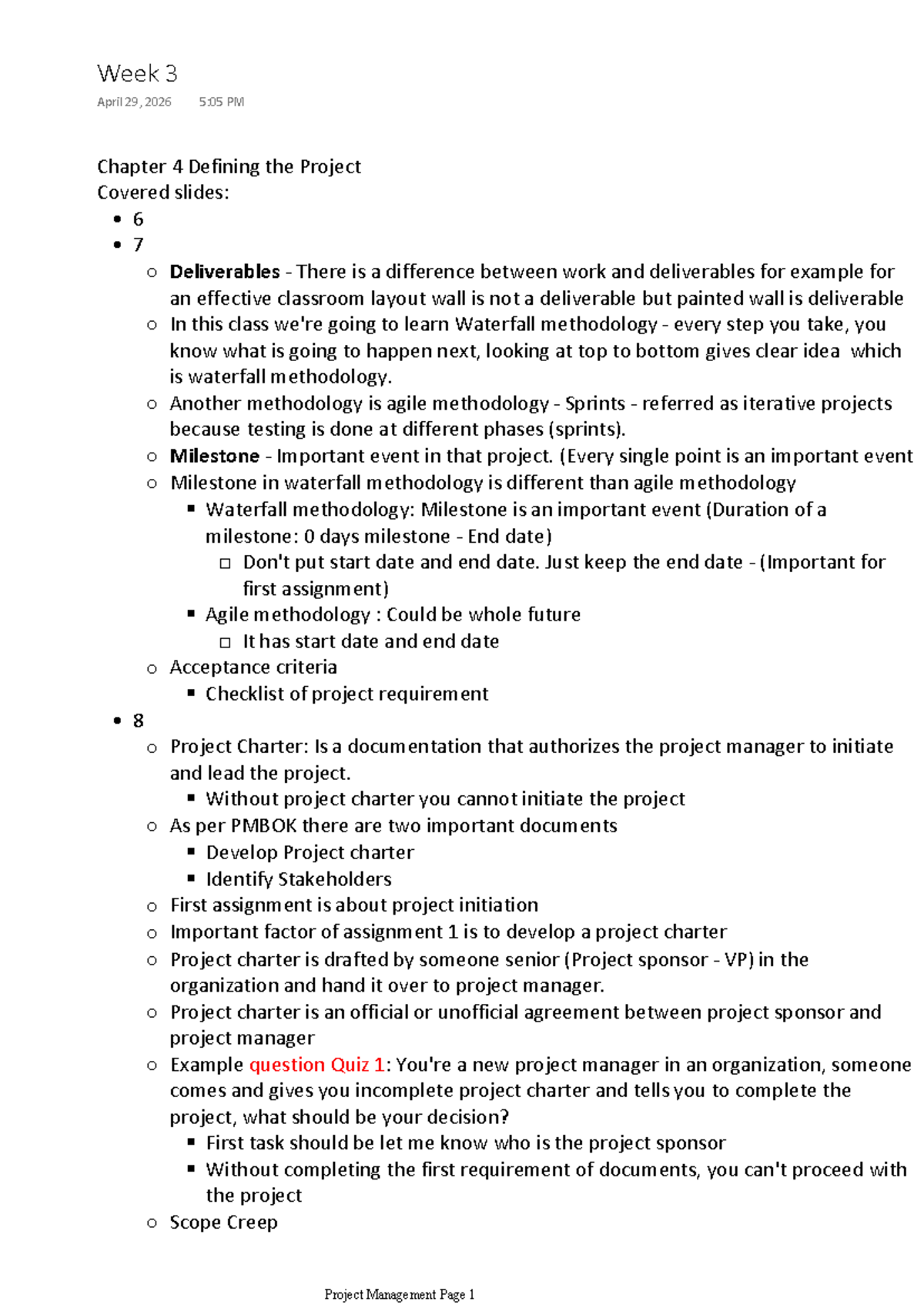 Chapter 4: Defining the Project - Key Concepts & Deliverables (PM101 ...