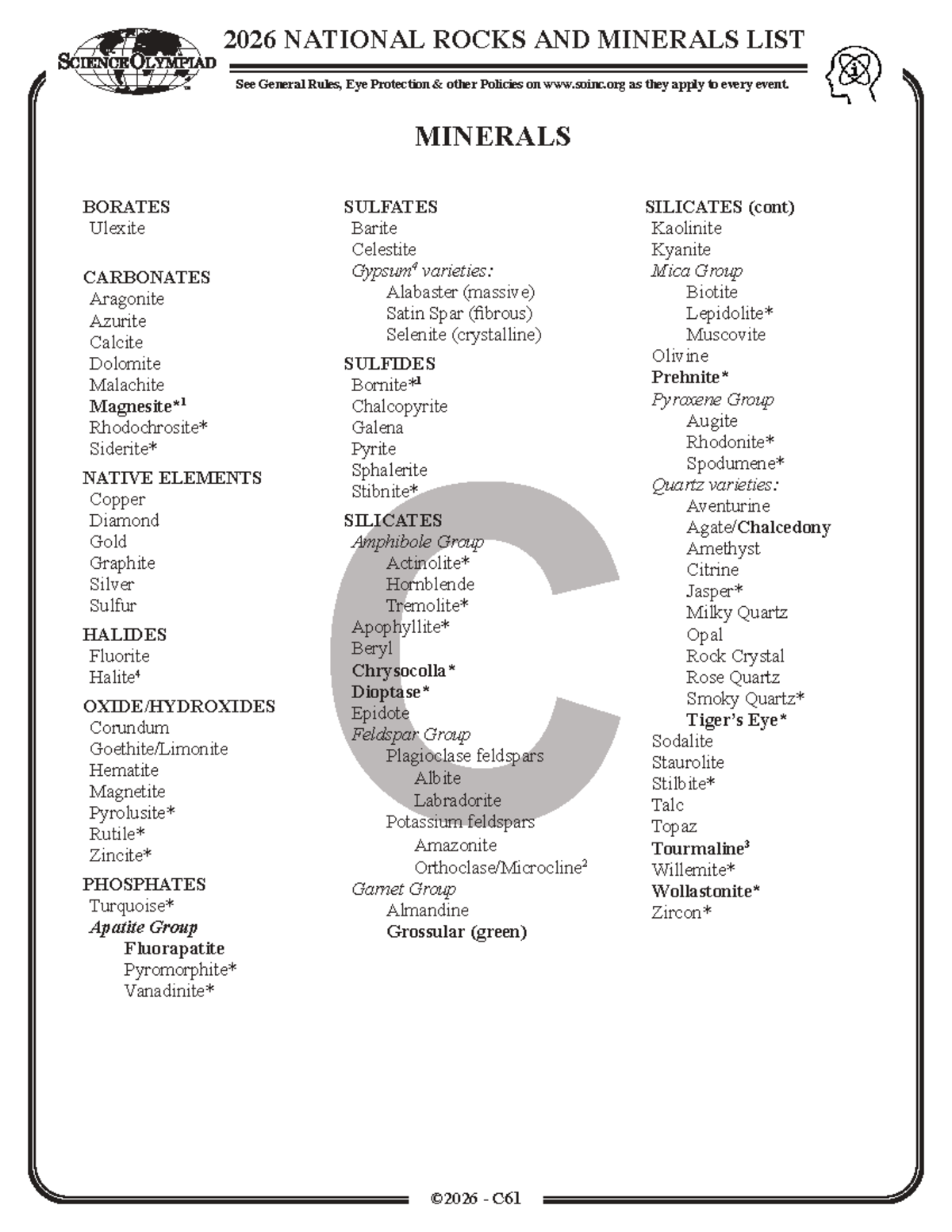 2026 Science Olympiad Div C Rocks & Minerals List - Studocu