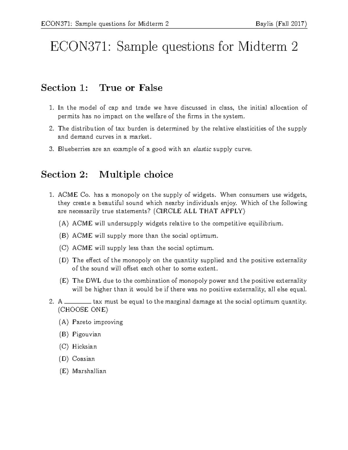 ECON371: Midterm 2 Practice Questions and Sample Answers - Studocu