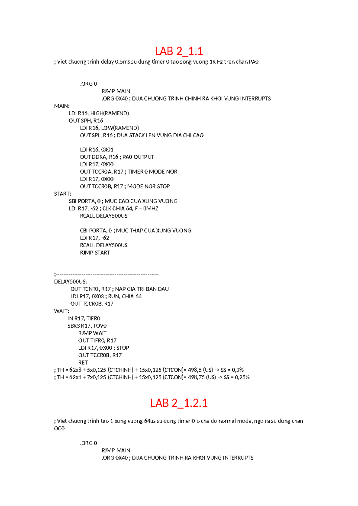 LAB 2 - Code buổi 2 TN: Timer và Xung Vuong - Studocu