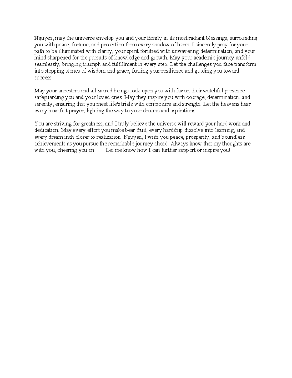 Inspiration and Blessings for Academic Success: A Message to Nguyen ...