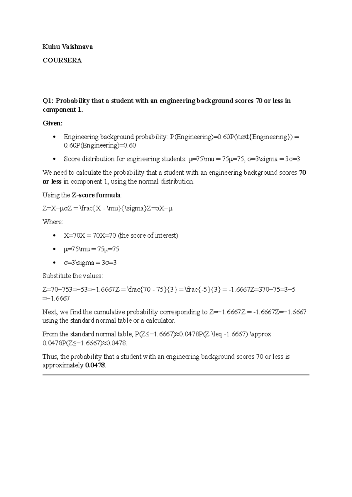 Coursera Assignment: Probability and Statistics for Engineering ...