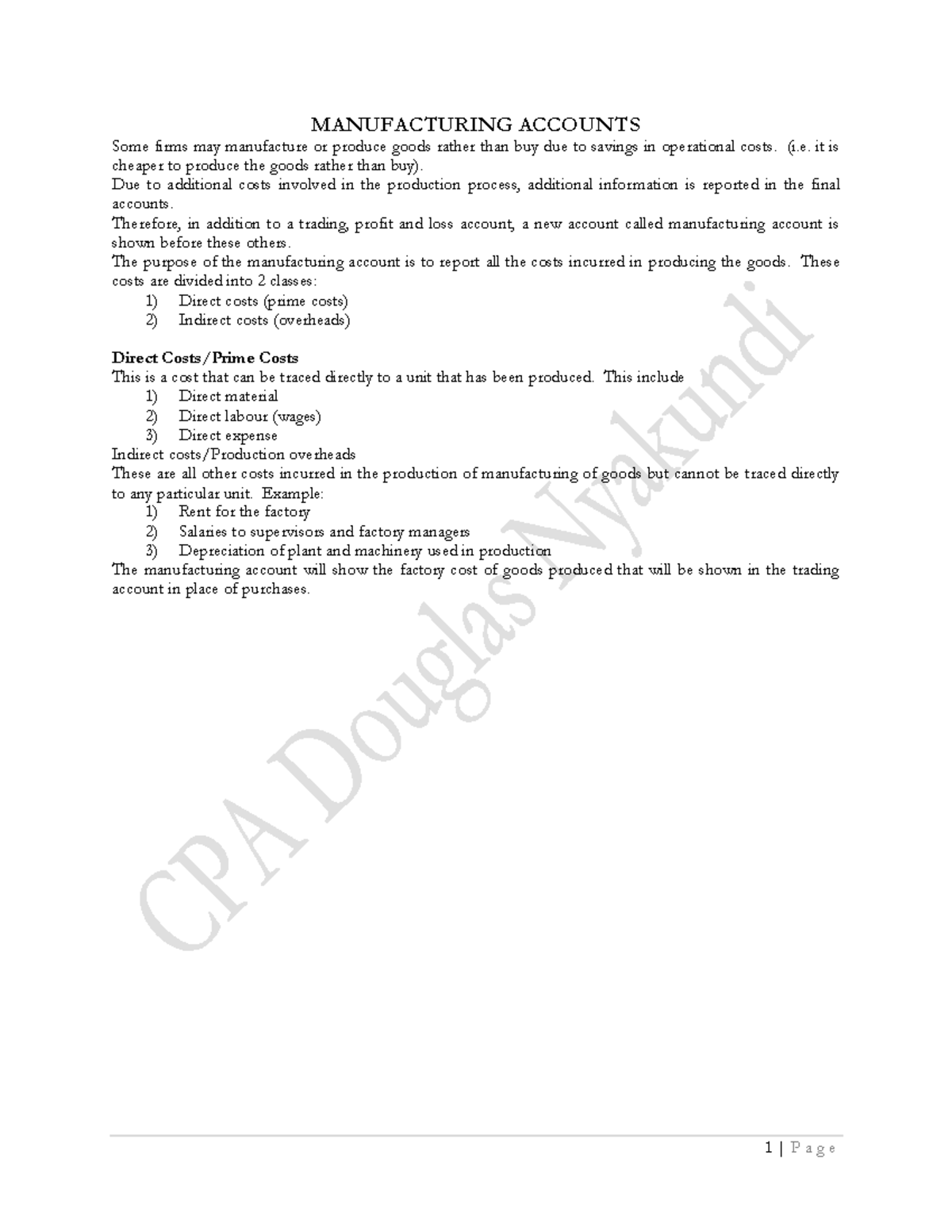 Manufacturing Accounts for Year Ended 31 December: Overview and Format ...