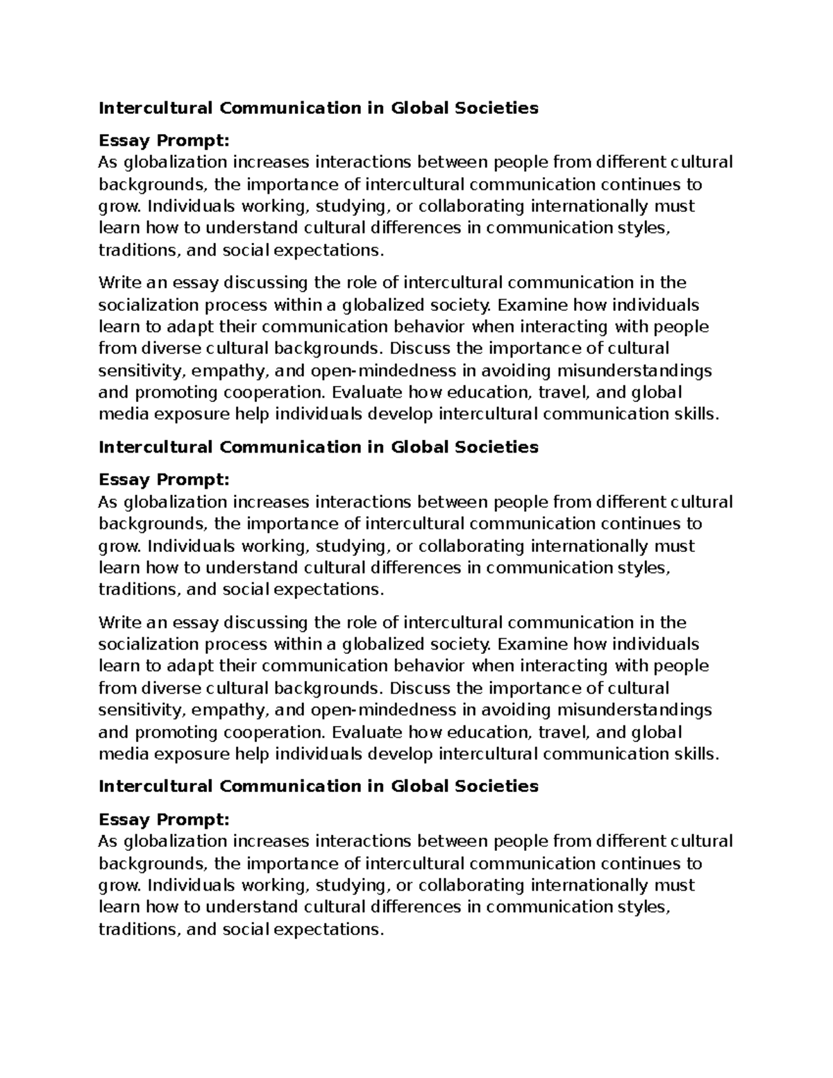 INTC 201: Intercultural Communication in Global Societies Essay - Studocu
