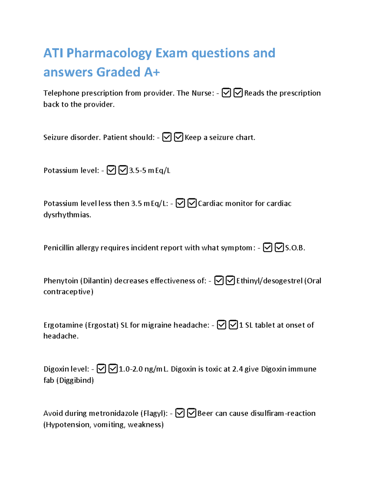 ATI RN Pharmacology Exam Q&A: Key Concepts & Guidelines - Studocu