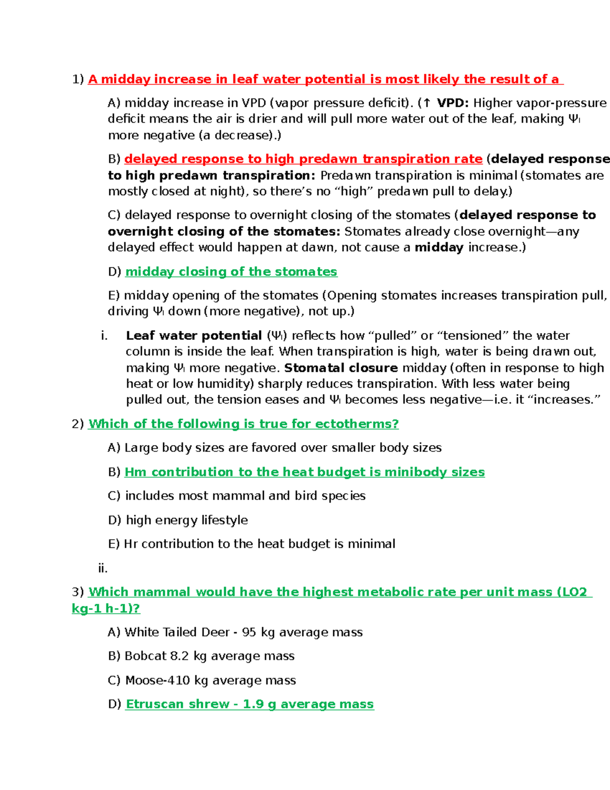 Title: Biology Final Exam Review Notes - Key Concepts and Questions - A ...