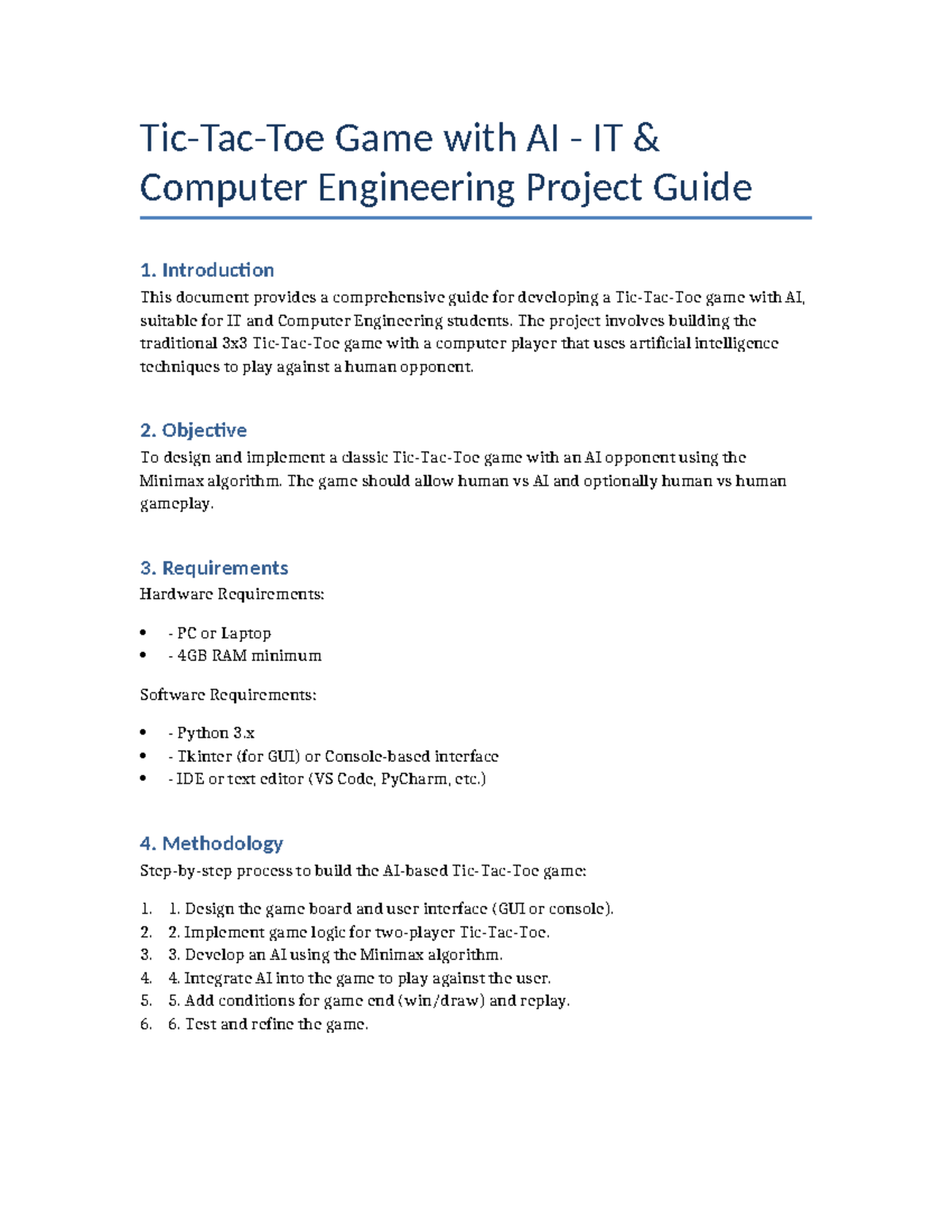 Tic Tac Toe AI Project Guide for IT - Computer Engineering - Studocu